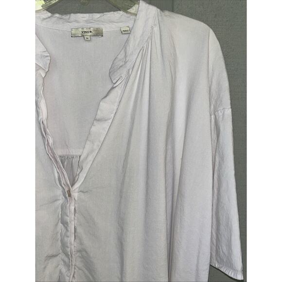 Vince Women’s XL Blouse Top Shirred White Linen Blend Lagenlook Minimalist - Picture 3 of 9